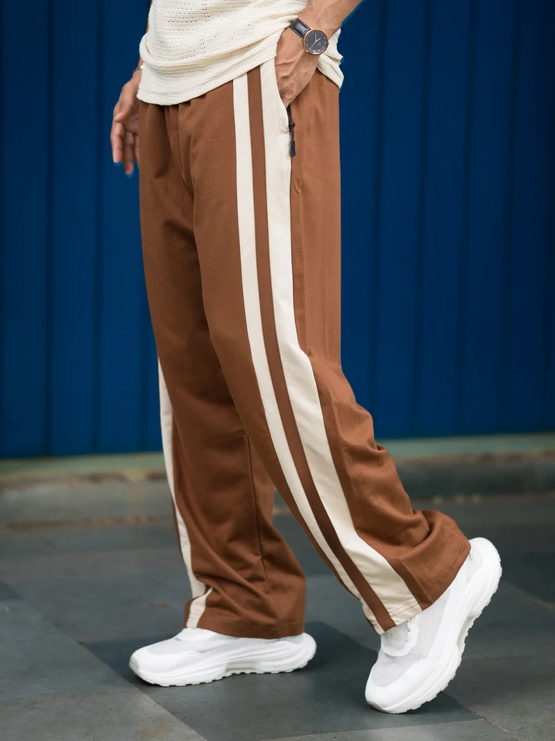 مانياك Maniac Mens ColorBlock Brown and Biscuit Cotton Trackpant